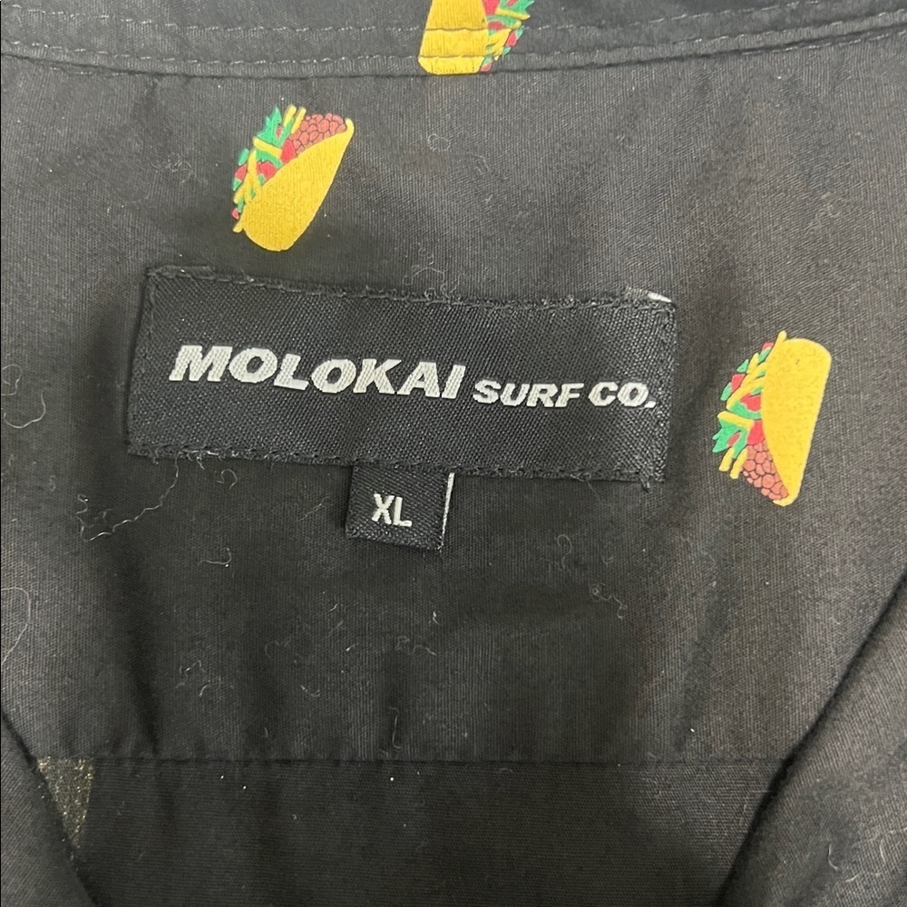 Molokai Taco Button Down Shirt Men’s XL • Black Novelty Print • 100% Cotton - Picture 8 of 9